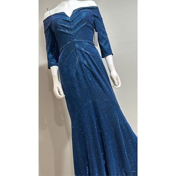Rene Ruiz Metallic Blue Off the Shoulder Gown Size 10 - Picture 5 of 8